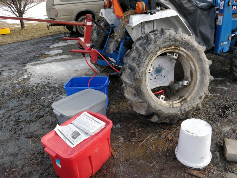18 gallon Rubbermaid totes are the bomb! I was able to rescue just over 30 gallons of ballast, which is about how much a tire this size should have, i believe the original tires were somewhat over-loaded.